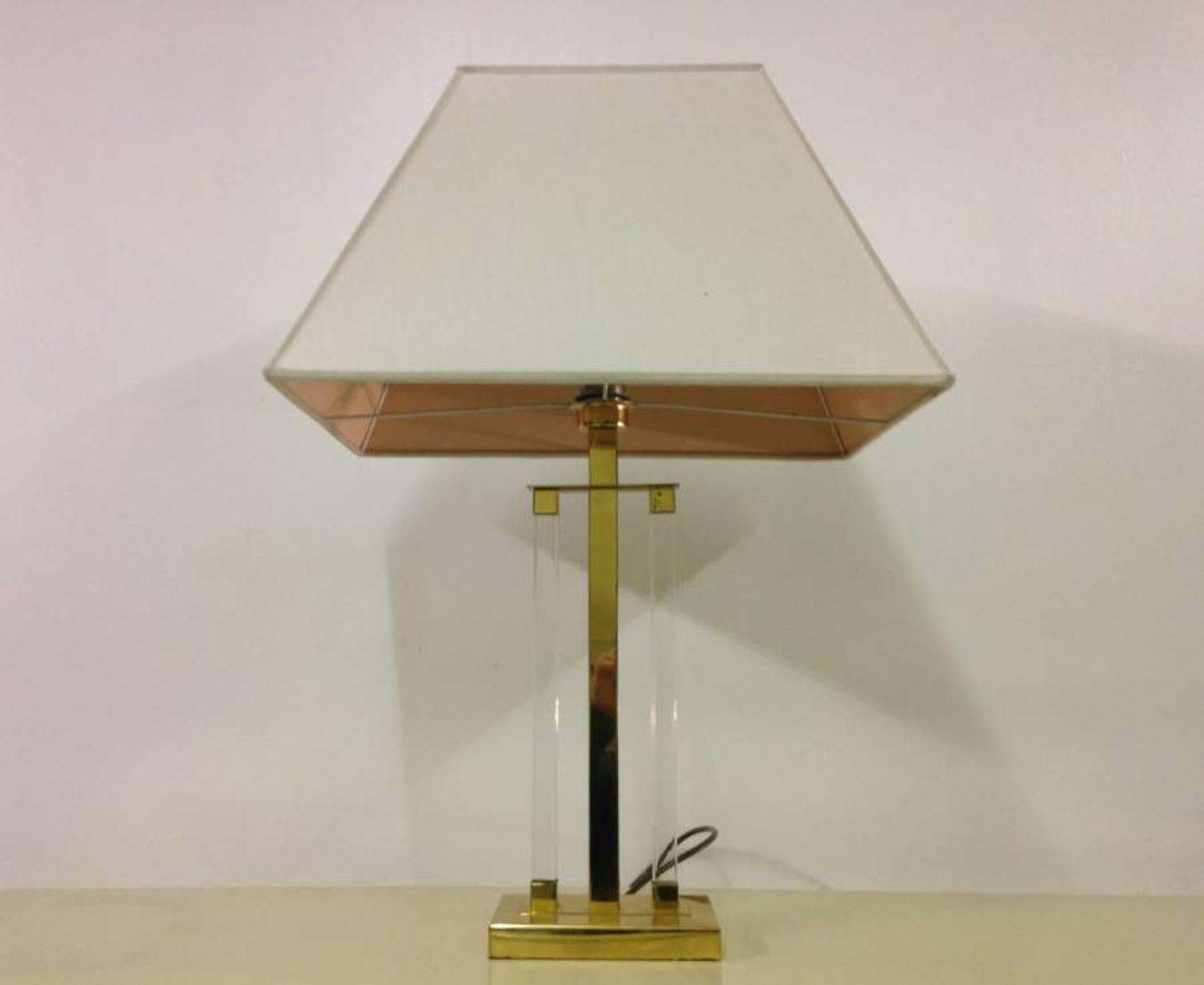 1970s Lucite and brass table lamp
