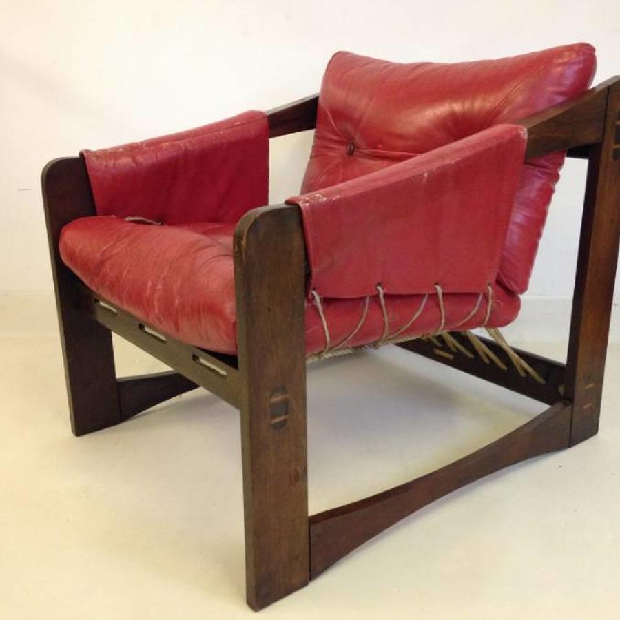 Brazilian jacaranda, leather and rope armchair