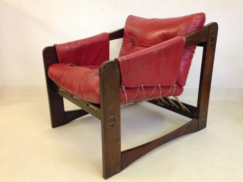 Brazilian jacaranda, leather and rope armchair
