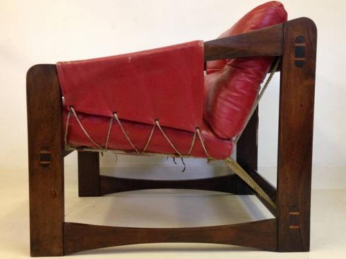 Brazilian jacaranda, leather and rope armchair