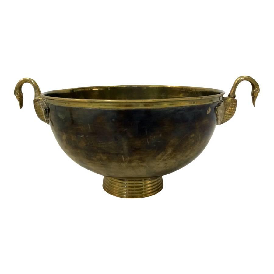 1970s brass bowl with swan handles
