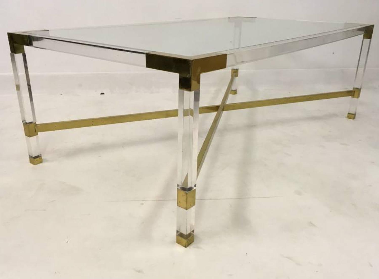 Lucite and brass coffee table