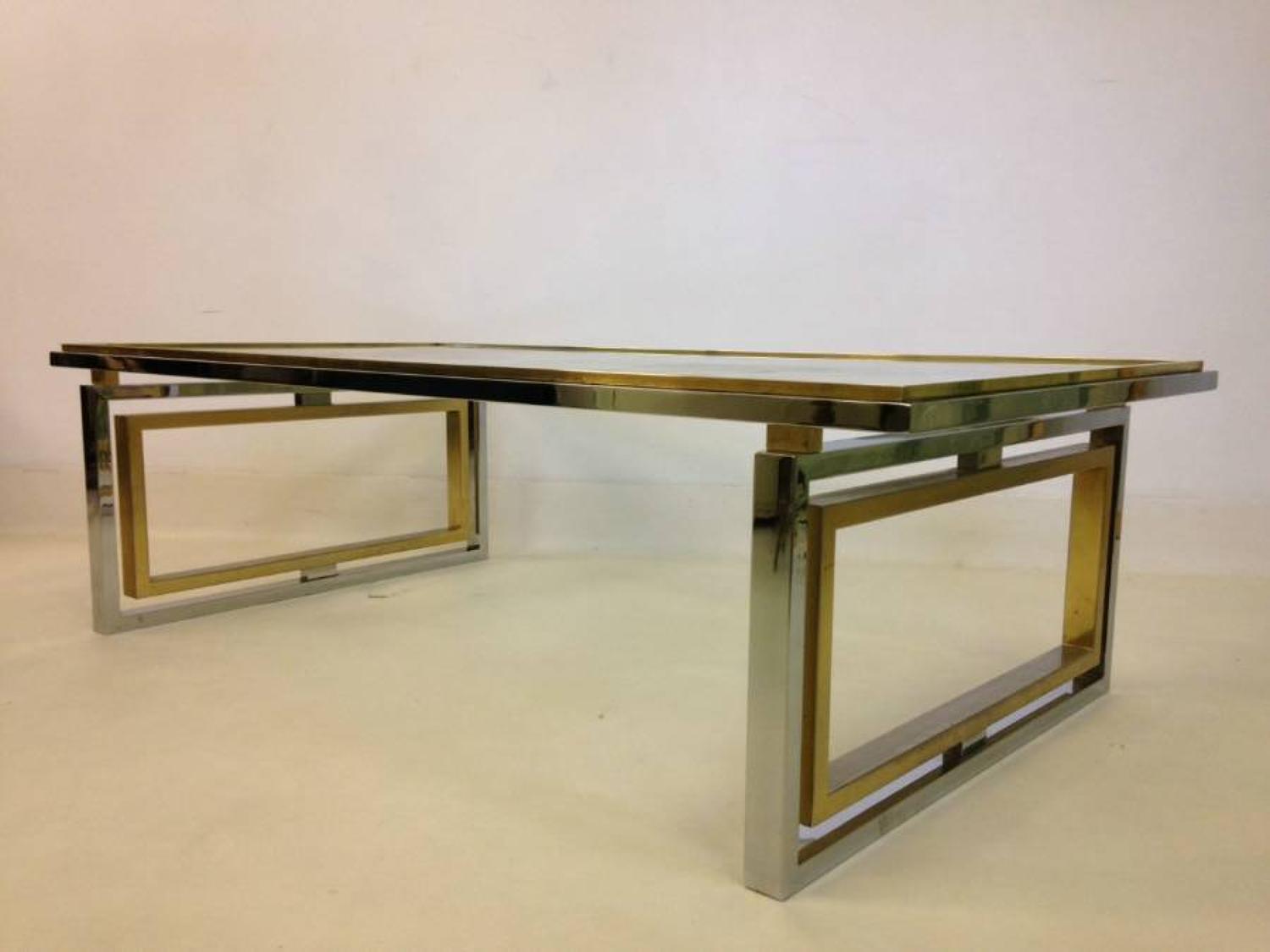 1970s chrome and brass coffee table