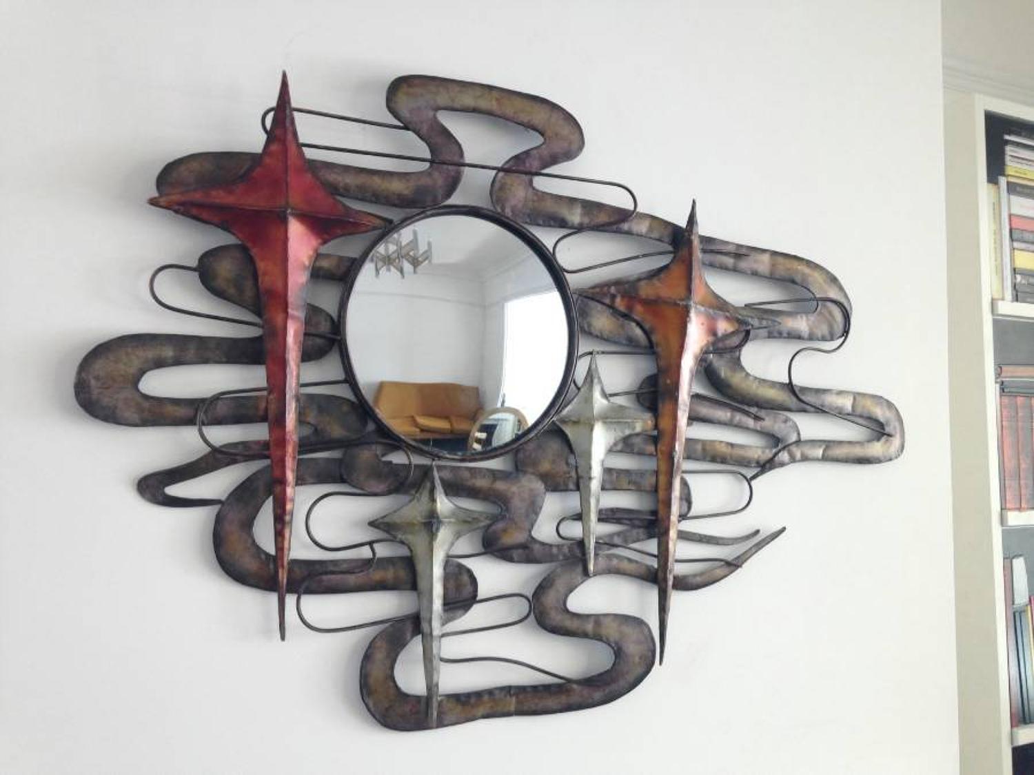 Italian Brutalist metal mirror