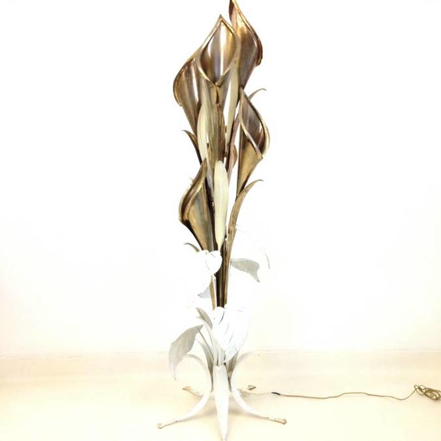 Italian gold and white trumpet flower floor lamp