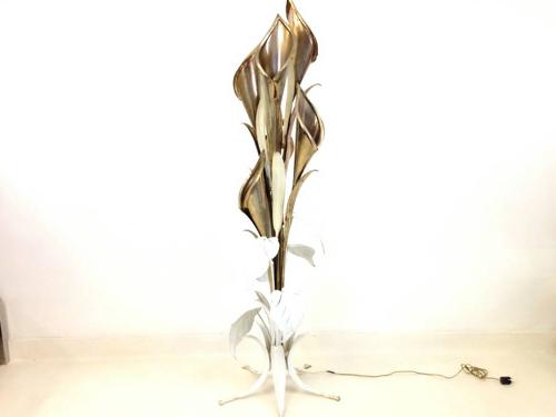 Italian gold and white trumpet flower floor lamp