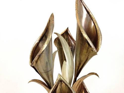 Italian gold and white trumpet flower floor lamp