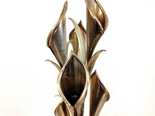 Italian gold and white trumpet flower floor lamp