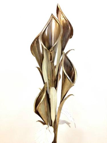 Italian gold and white trumpet flower floor lamp
