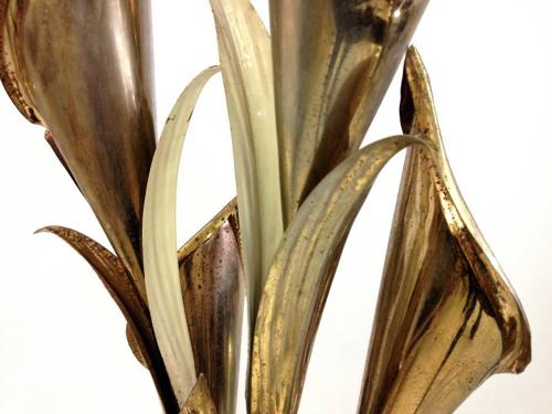 Italian gold and white trumpet flower floor lamp