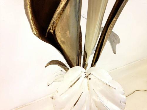 Italian gold and white trumpet flower floor lamp
