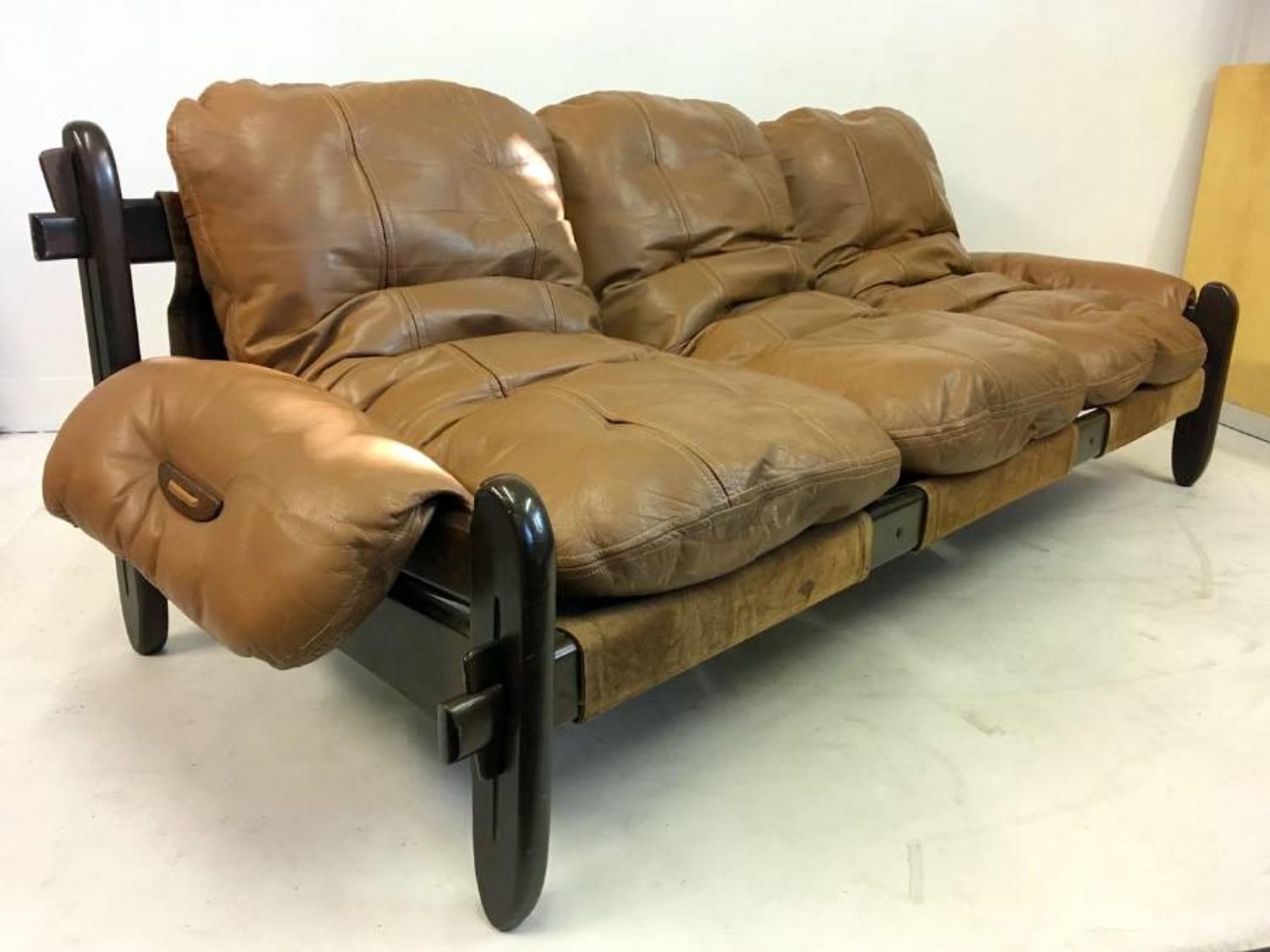 Brazilian leather and Imbula sofa by Jean Gillon