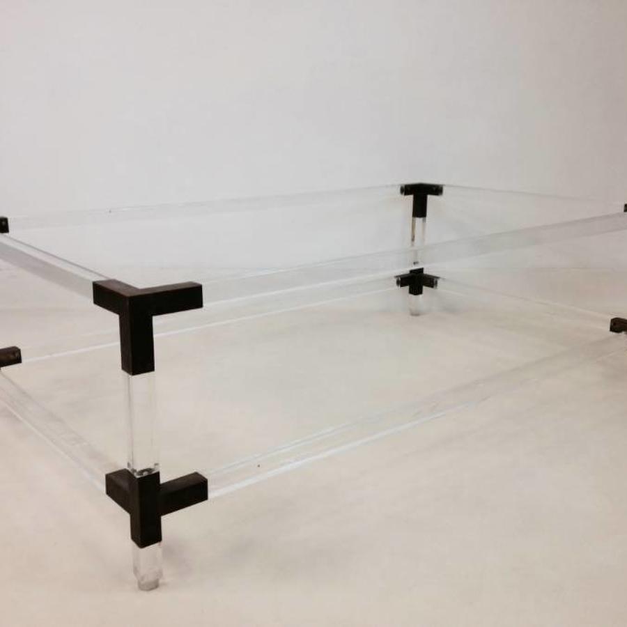 Italian lucite and brass coffee table