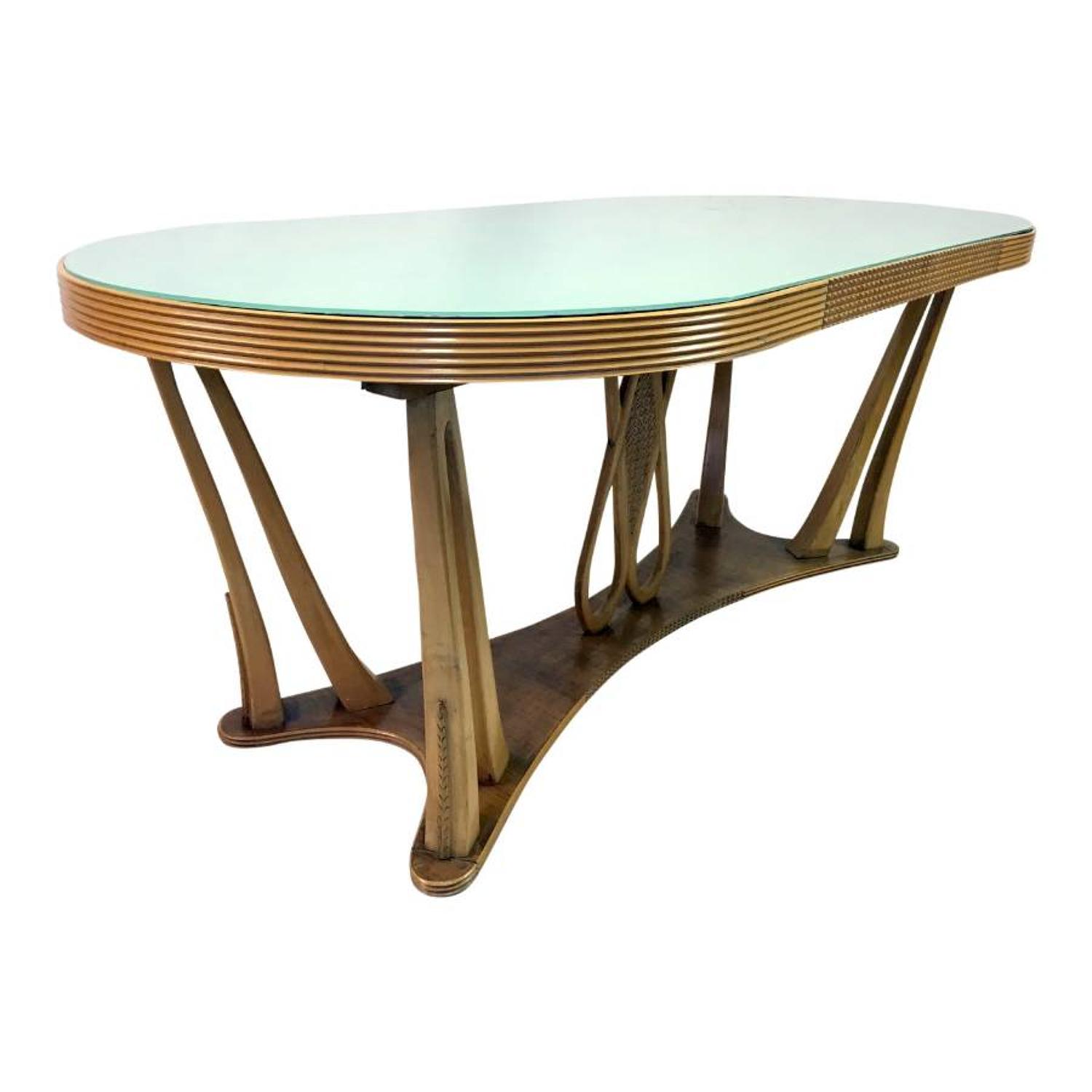 1940s Italian dining table with glass top