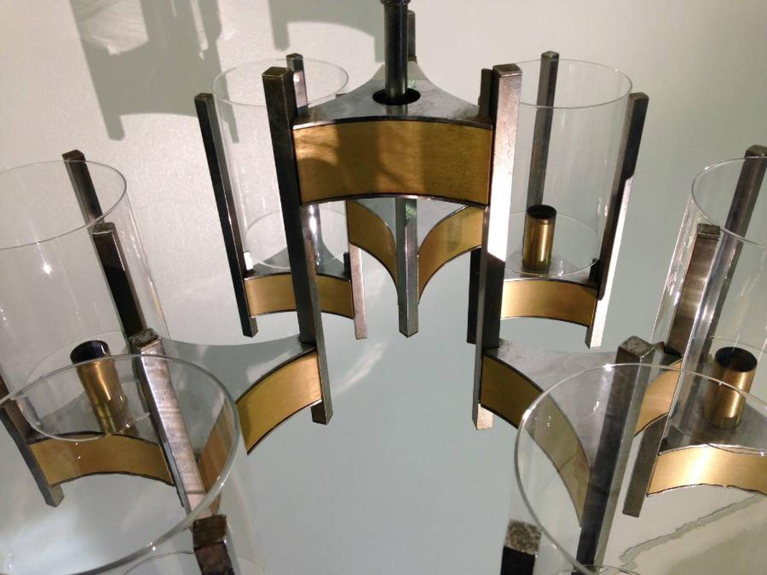 Chrome and brushed brass chandelier by Sciolari