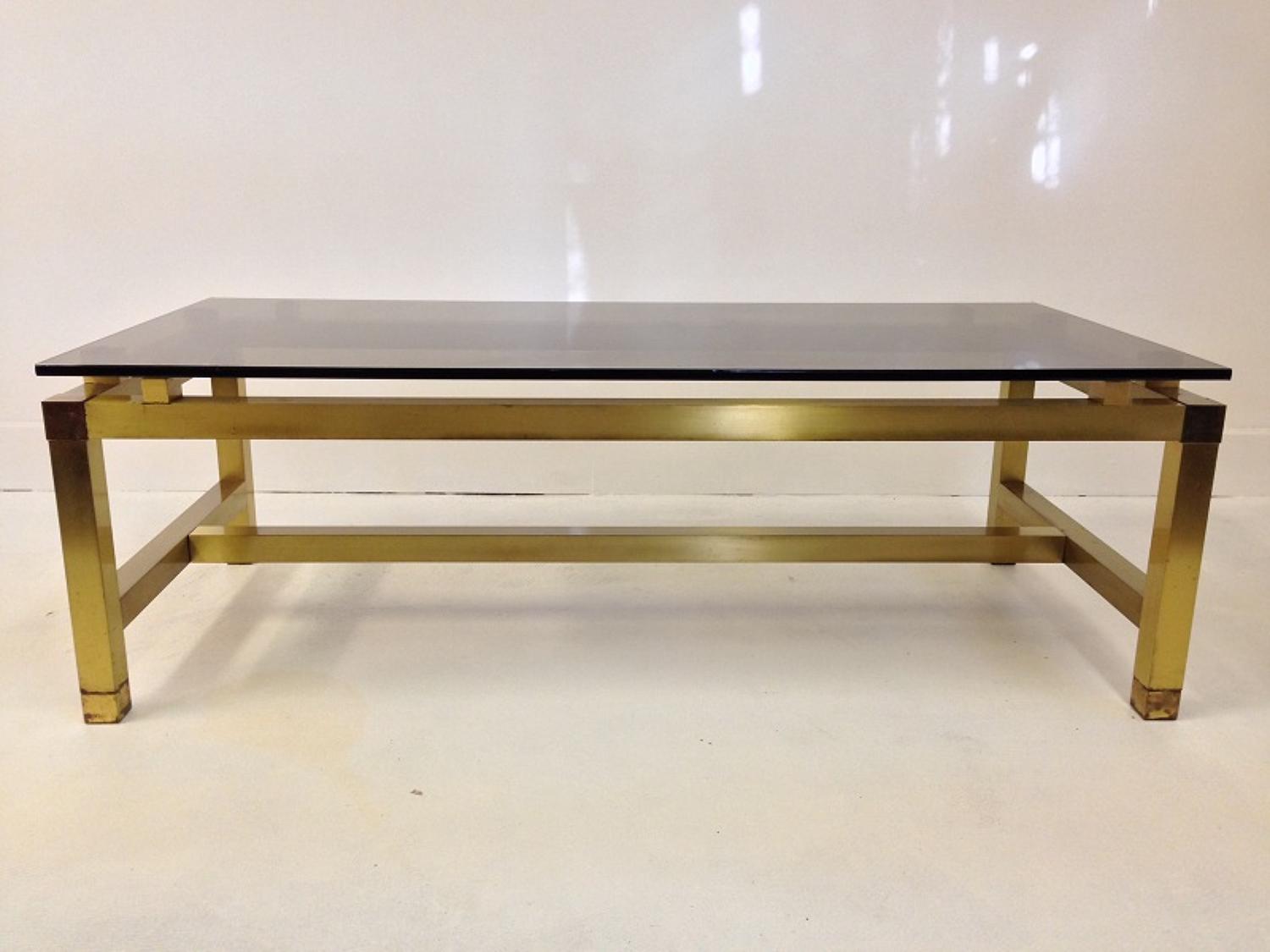 Vintage French brass and glass coffee table