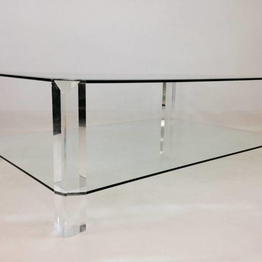 Two tier lucite and glass coffee table