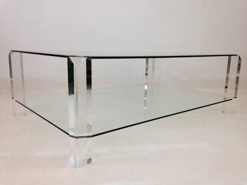 Two tier lucite and glass coffee table