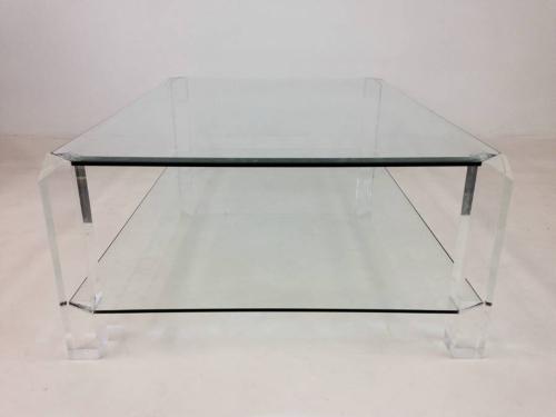 Two tier lucite and glass coffee table