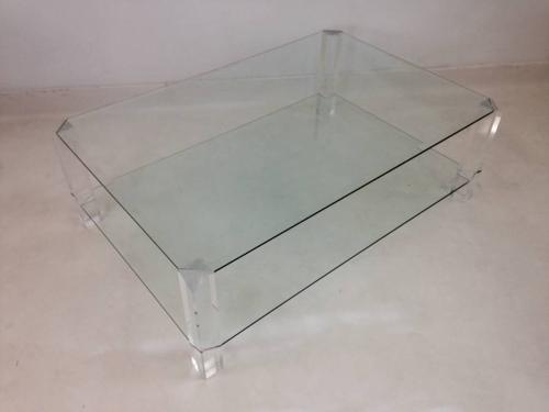 Two tier lucite and glass coffee table