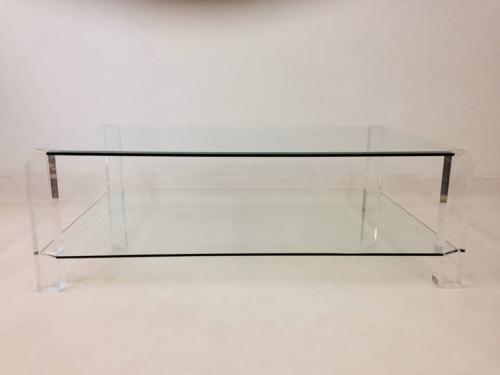 Two tier lucite and glass coffee table