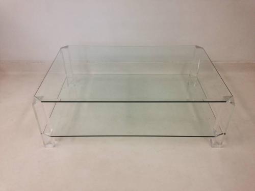 Two tier lucite and glass coffee table