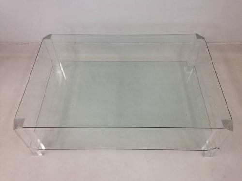 Two tier lucite and glass coffee table