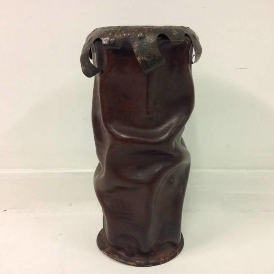 Leather and copper umbrella stand by Bragalini