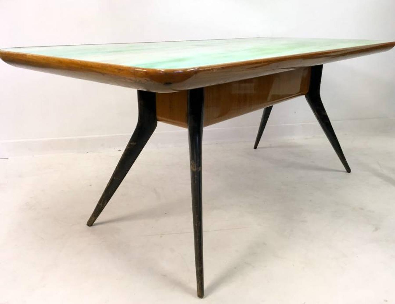 1950s Italian dining table with glass top