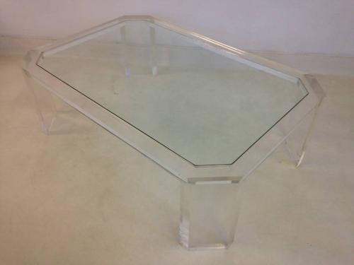 Canted edge lucite coffee table