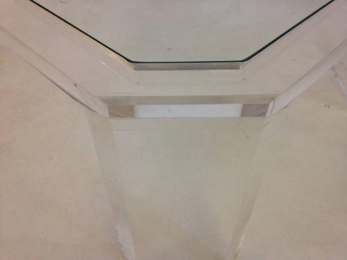 Canted edge lucite coffee table