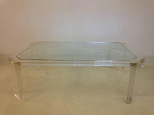 Canted edge lucite coffee table