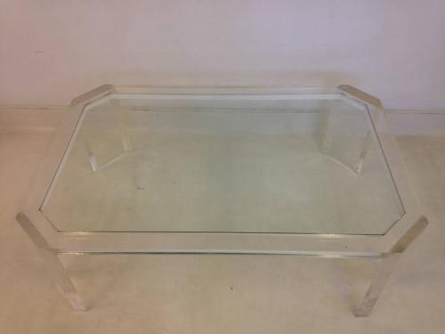 Canted edge lucite coffee table