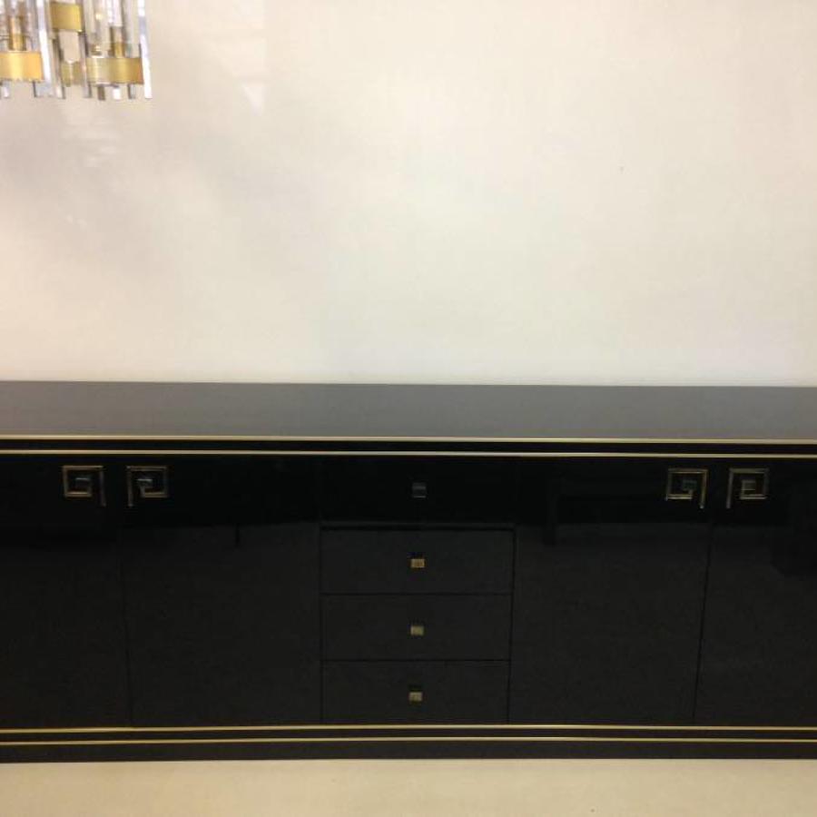 Black lacquered wood and brass credenza