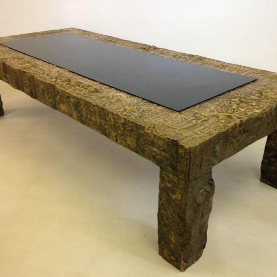 Sculpted brass brutalist coffee table