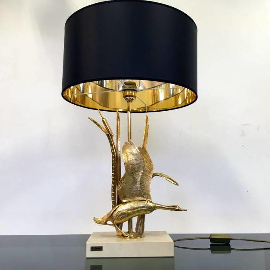 Brass swan and reeds lamp