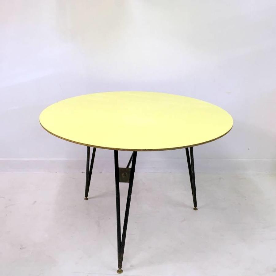 1950s Italian steel, brass and formica table