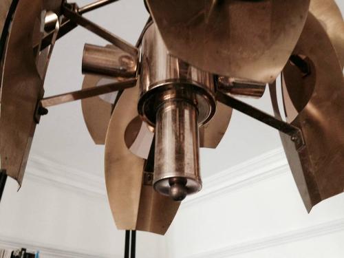 Italian brass and smoked glass chandelier