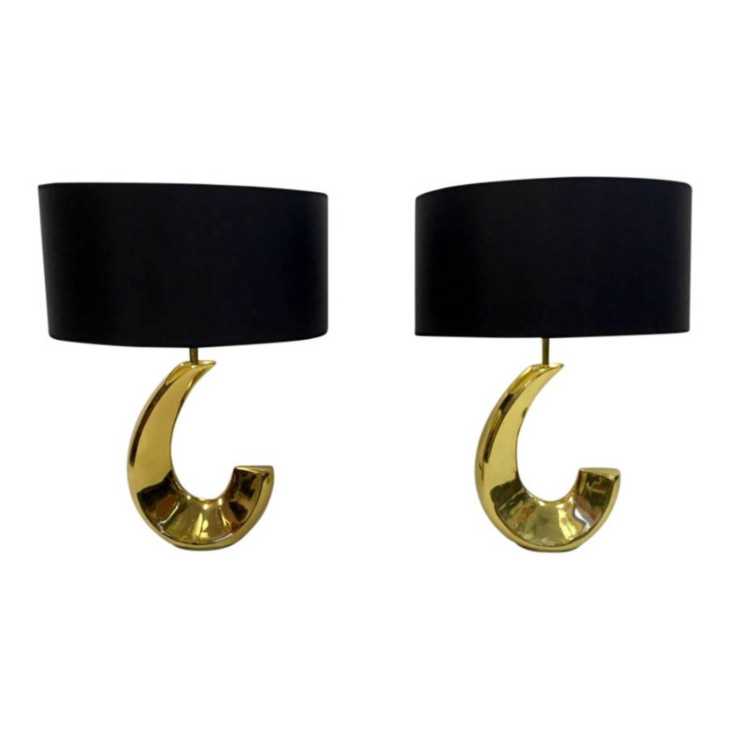 A pair of 1970s French brass lamps