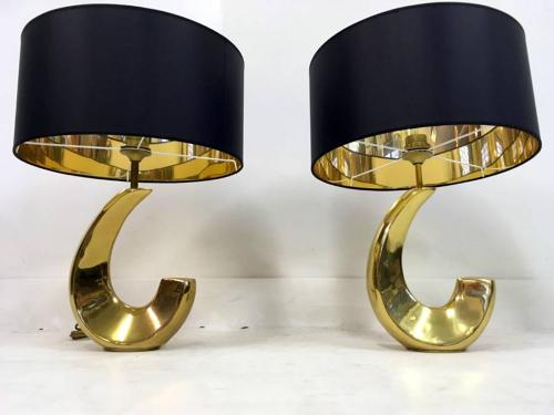 A pair of 1970s French brass lamps