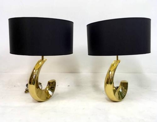A pair of 1970s French brass lamps