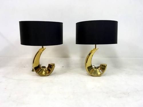 A pair of 1970s French brass lamps