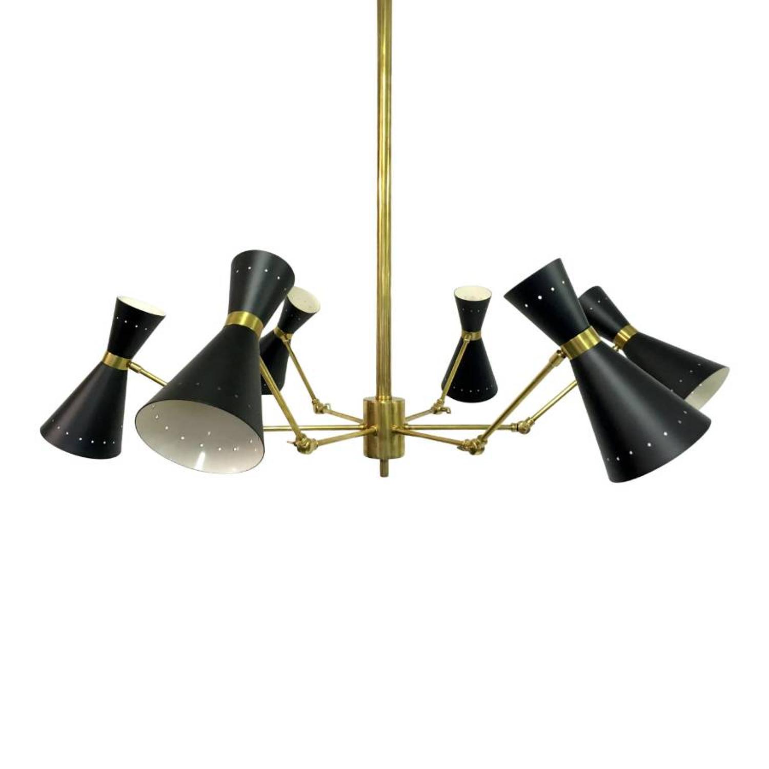 1950s style Italian brass and enamel ceiling light