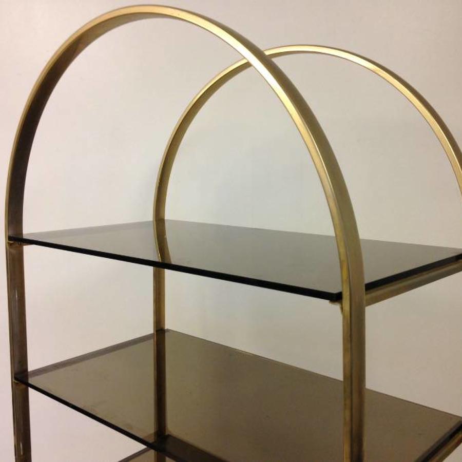 Brass and smoked glass etagere