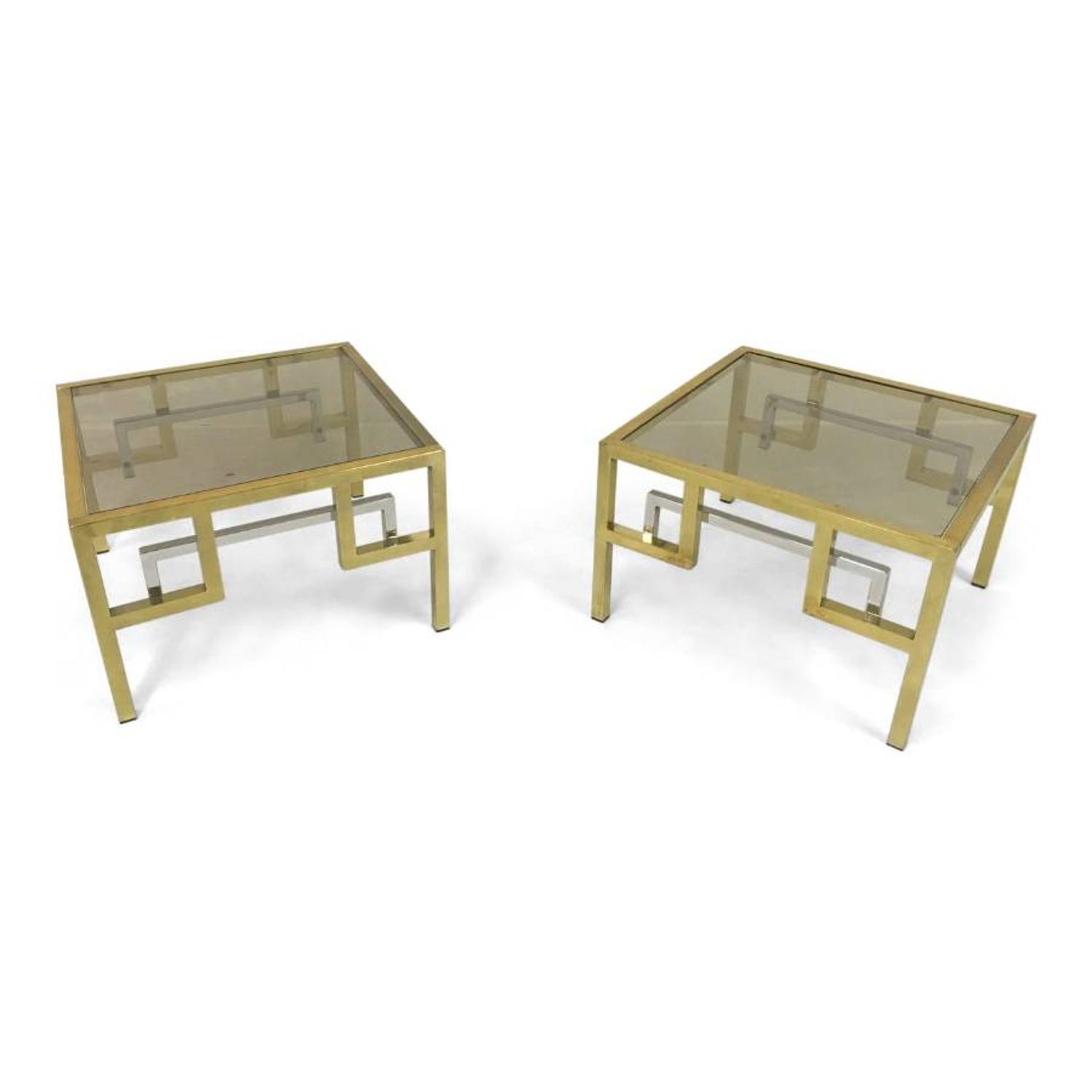 A pair of gilt metal and chrome side tables