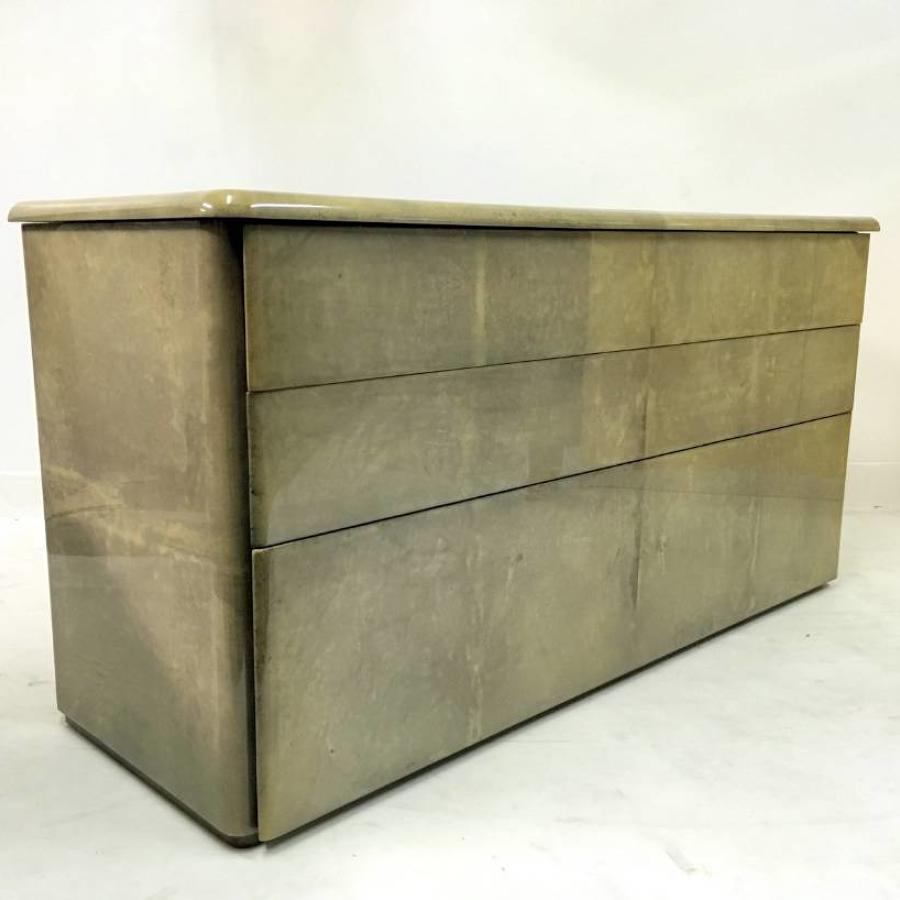Lacquered goatskin or parchment chest of drawers