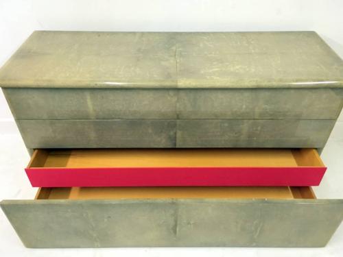 Lacquered goatskin or parchment chest of drawers