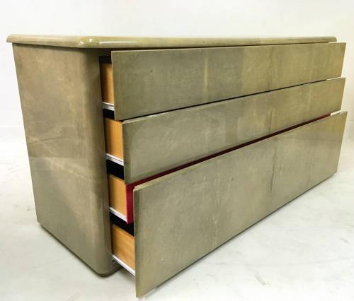 Lacquered goatskin or parchment chest of drawers