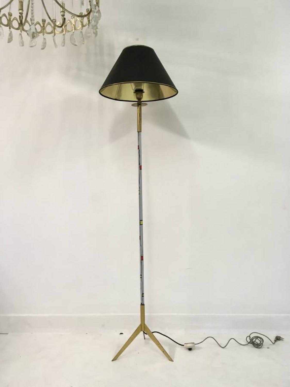 Mondrianesque enamel and brass floor lamp
