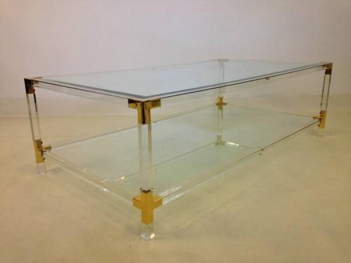 Lucite and brass coffee table